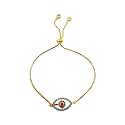 Womens Adjustable Zirconia Evil Eye Oval Chain Bracelet (Red &amp; Blue Evil Eye)