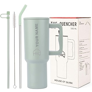 house of quirk 1200ml custom name tumbler  personalized stainless steel travel mug with straw lid amp handle  cup with logo or name hunter green