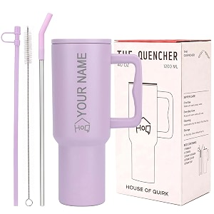 house of quirk 1200ml custom name tumbler  personalized stainless steel travel mug with straw lid amp handle  cup with logo or name multi flamingo