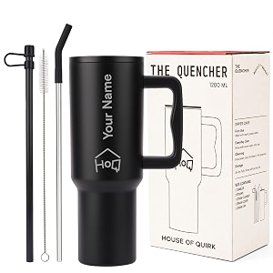 house of quirk 1200ml custom name tumbler  personalized stainless steel travel mug with straw lid amp handle  cup with logo or name mauve
