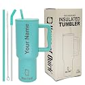 House of Quirk 1200ML Custom Name Tumbler – Personalized Stainless Steel Travel Mug with Straw, Lid &amp; Handle | Cup with Logo or Name (Terquoise)