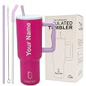 House of Quirk 1200ML Custom Name Tumbler – Personalized Stainless Steel Travel Mug with Straw, Lid &amp; Handle | Cup with Logo or Name (Multi Flamingo)