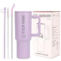 House of Quirk 1200ML Custom Name Tumbler – Personalized Stainless Steel Travel Mug with Straw, Lid & Handle | Cup with Logo or Name (Multi Flamingo)