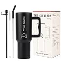 House of Quirk 1200ML Custom Name Tumbler – Personalized Stainless Steel Travel Mug with Straw, Lid &amp; Handle | Cup with Logo or Name (Mauve)