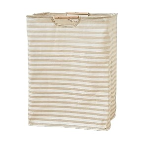 house of quirk 52 litre linen cotton collapsible laundry basket for folding portable dirty clothes storage hamper beigewhite horizontal
