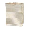 House of Quirk 52 Litre Linen Cotton Collapsible Laundry Basket For Folding Portable Dirty Clothes Storage Hamper (Beige/White Horizontal)