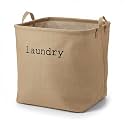 House of Quirk 52 Litre Linen Cotton Collapsible Laundry Basket For Folding Portable Dirty Clothes Storage Hamper (Beige Small Check)