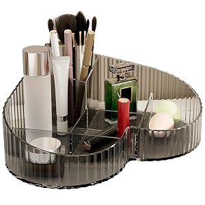house of quirk heart shape cosmetic storage tray  makeup organizer for lipstick perfume amp skincare large capacity dressing table makeup holder vanity organizer tray grey