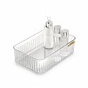 House of Quirk Acrylic Transparent Open Lid Small Rectangular Decorative Tray, Vanity Tray, Bathroom Tray for Jewelry, Perfume, Coffee, Candle, Cosmetic (White)