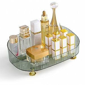 house of quirk acrylic transparent oval decorative tray vanity bathroom tray for jewelry perfume coffee candle cosmetic green