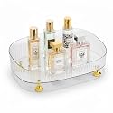 House of Quirk Acrylic Transparent Oval Decorative Tray, Vanity Tray, Bathroom Tray for Jewelry, Perfume, Coffee, Candle, Cosmetic (White)