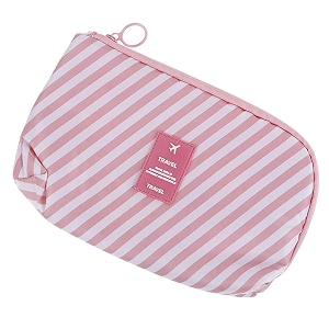 house of quirk multi-function portable digital product storage bag electronic accessories travel data organizer cable organizer pouch shock-proof charger data line bag - pink stripes polyester