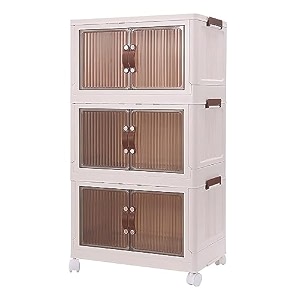 house of quirk plastic storage bin for closet organizers - folding wheel box stackable with open front door collapsible pack of 1 60cm white