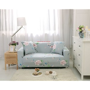house of quirk polyester amp spandex universal big elasticity flexible stretch floral prints sofa slipcover double seater- 145-185cm grey pink 