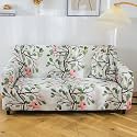 House of Quirk Polyester Spandex Printed Sofa Cover Big Elasticity Cover Stretch Universal Sofa Slipcovers (Leaf Pink Flower, Single Seater)