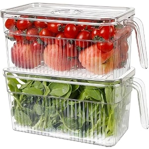 house of quirk refrigerator organizer bins with lid fridge bins food storage containers for veggie fruit lettuce and saladbpa-free stackable fridge organizer pack of 2 white - acrylic
