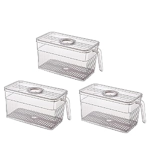 house of quirk acrylic refrigerator organizer bins with lidfridge bins food storage containers for veggiefruitlettuceampsaladbpa-free stackable fridge organizer pack of 3white25 x 13 x 13 cm