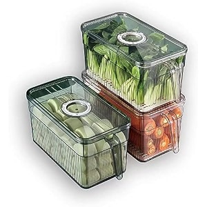 house of quirk refrigerator organizer bins with lid fridge bins food storage containers for veggie fruit lettuce and saladbpa-free stackable fridge organizer pack of 3 green