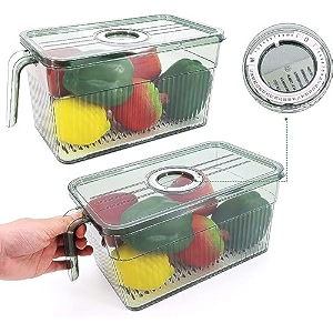 house of quirk refrigerator organizer bins with lid fridge bins food storage containers for veggie fruit lettuce and saladbpa-free stackable fridge organizer pack of 2 green acrylic