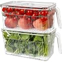 House Of Quirk Refrigerator Organizer Bins With Lid, Fridge Bins Food Storage Containers For Veggie, Fruit, Lettuce And Salad,Bpa-Free Stackable Fridge Organizer (Pack Of 2, White) - Acrylic