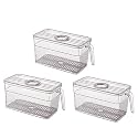 House of Quirk Acrylic Refrigerator Organizer Bins With Lid,Fridge Bins Food Storage Containers For Veggie,Fruit,Lettuce&amp;Salad,Bpa-Free Stackable Fridge Organizer (Pack Of 3,White,25 x 13 x 13 cm)