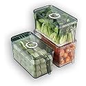 House of Quirk Refrigerator Organizer Bins with Lid, Fridge Bins Food Storage Containers for Veggie, Fruit, Lettuce and Salad,BPA-Free Stackable Fridge Organizer (Pack of 3, Green)