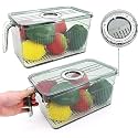 House of Quirk Refrigerator Organizer Bins with Lid, Fridge Bins Food Storage Containers for Veggie, Fruit, Lettuce and Salad,BPA-Free Stackable Fridge Organizer (Pack of 2, Green, Acrylic)