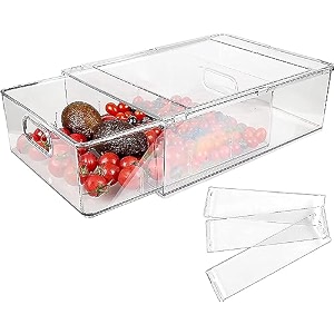 house of quirk refrigerator organizer bins with pull-out drawer stackable fridge drawer organizer set with handle bpa-free drawable clear storage set of 2 large 6l40x30x30cm