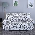 House of Quirk Universal Double Seater Sofa Cover Big Elasticity Cover for Couch Flexible 140 GSM Sofa Slipcover (White/Grey Demask, 145-185cm)