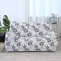 House of Quirk Universal Double Seater Sofa Cover Big Elasticity Cover for Couch Flexible 140 GSM Sofa Slipcover (White Grey Flower, 145-185cm)