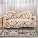 House of Quirk Universal Double Seater Sofa Cover Big Elasticity Cover for Couch Flexible 140 GSM Sofa Slipcover (Beige Line, 145-185cm).