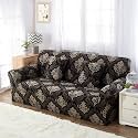 House of Quirk Universal Double Seater Sofa Cover Big Elasticity Cover for Couch Flexible 140 GSM Sofa Slipcover (Black/Brown Motif, 145-185cm)