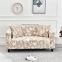 House of Quirk Universal Four Seater Sofa Cover Big Elasticity Cover for Couch Flexible 140 GSM Sofa Slipcover (Cream/White Flower, 230-300cm)