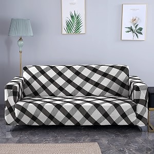 house of quirk universal single seater sofa cover big elasticity cover for couch flexible 140 gsm sofa slipcover blackwhite check 90-145cm