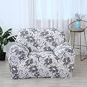 House of Quirk Universal Single Seater Sofa Cover Big Elasticity Cover for Couch Flexible 140 GSM Sofa Slipcover (White Grey Flower, 90-145cm)