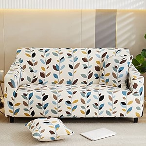 house of quirk universal triple seater sofa cover big elasticity cover for couch flexible 140 gsm sofa slipcover white leaf 185-230cm