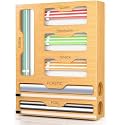 House of Quirk 2 In 1 Wrap Organizer With Cutter And Labels, Plastic Wrap,Wall Mount Hanging Shelves Aluminum Foil And Wax Bamboo Dispenser For Kitchen Storage Organization Holder (2 Slot)
