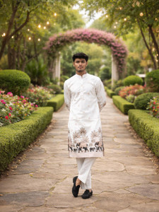 HOUSE OF SANSKRUTI Men Woven Design Straight