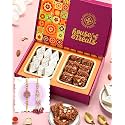 House of Treats® Rakhi For Brother And Bhabhi With Sweets Dodha Barfi Kaju Katli 200g each Raksha Bandhan Gift For Brother Red Flower Petals Bhaiya Bhabhi Rakhi Set with Roli &amp; Rice