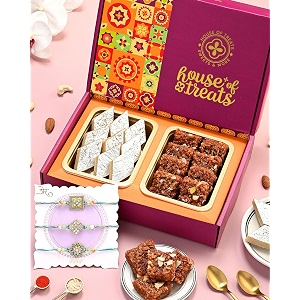 hyperfoods rakhi for brother sweets gift pack dodha barfi kaju katli 200g each raksha bandhan gift hamper earth amp sky rakhi set of 3 with roli amp rice