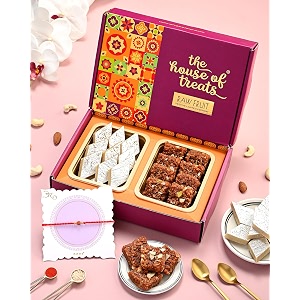house of treats rakhi for brother with sweet box rakhi with sweets for brother rakhi with sweets gift sweets with rakhi dodha barfi kaju katli rakhi with sweets rudraksha rakhi set for brother