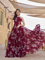 HouseOfCommon Floral Print Georgette Stitched Flared/A-line Gown (Maroon)