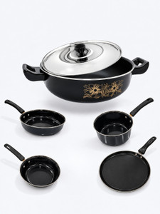 houseofcommon cookware set induction bottom non-stick coated cookware set cast iron ceramic 6 - piece