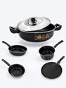HouseOfCommon Cookware set Induction Bottom Non-Stick Coated Cookware Set (Cast Iron, Ceramic, 6 - Piece)