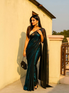 HouseOfCommon Solid Plain Bollywood Lycra Saree