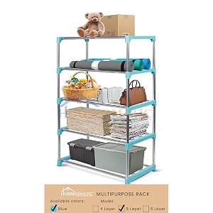 houseomatic stainless steel multifunctionalmultipurpose storage shelvesrackstand for homeofficekitchenbalconybathroomstudy room cyan blue 5 layer