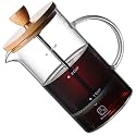 Glass Manual Press Coffee Pot, Wooden Handle, Reusable Manual Brewer