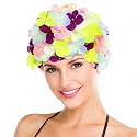 Housoutil Flower Swim Cap for Women, Floral Swimming Cap Waterproof Bathing Hat, Stylish Swim Hat for Adult Women, Colorful Large Size