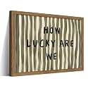How Lucky Are We Wall Art, Vintage Sage Green Striped Canvas Wall Decor Painting, Inspirational Quote Trendy Artwork Prints Pictures for Living Room Bedroom 16x24 Inch Wood Framed