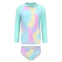 HowJoJo Girls Two Piece Swimsuits Long Sleeve Rash Guard Set Kids Bathing Suits UPF 50+